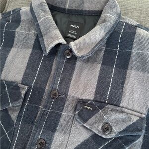 RVCA Men's Black and Gray Checkered Shirt Jacket